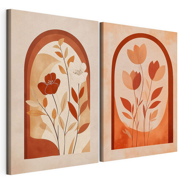 Deux tableaux représentant des fleurs et des feuilles Impression sur toile modulaire Deux tableaux représentant des fleurs et des feuilles