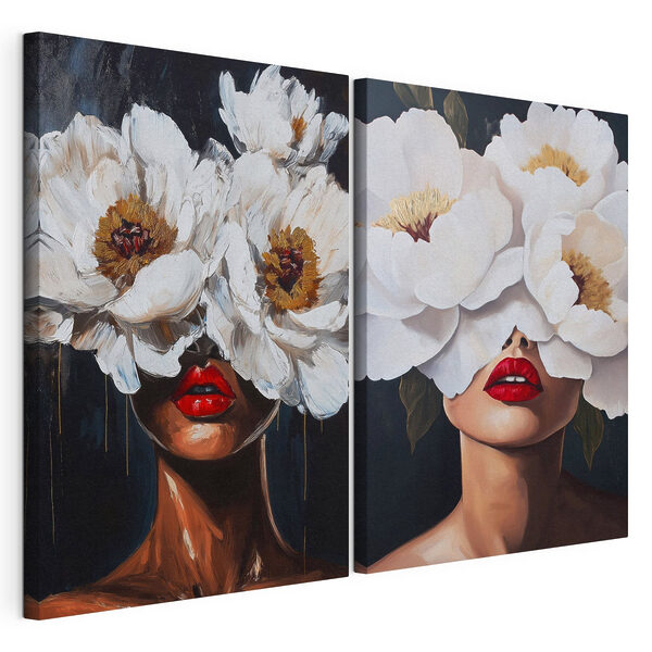 Impression sur toile modulaire Tableau représentant une femme avec des fleurs sur les yeux