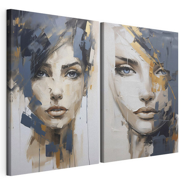 Deux tableaux représentant des visages de femmes Impression sur toile modulaire Deux tableaux représentant des visages de femmes
