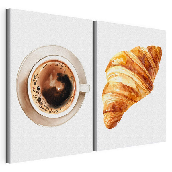 Impression sur toile modulaire Impression sur toile modulaire Un croissant et une tasse de café (UGS : m30515)