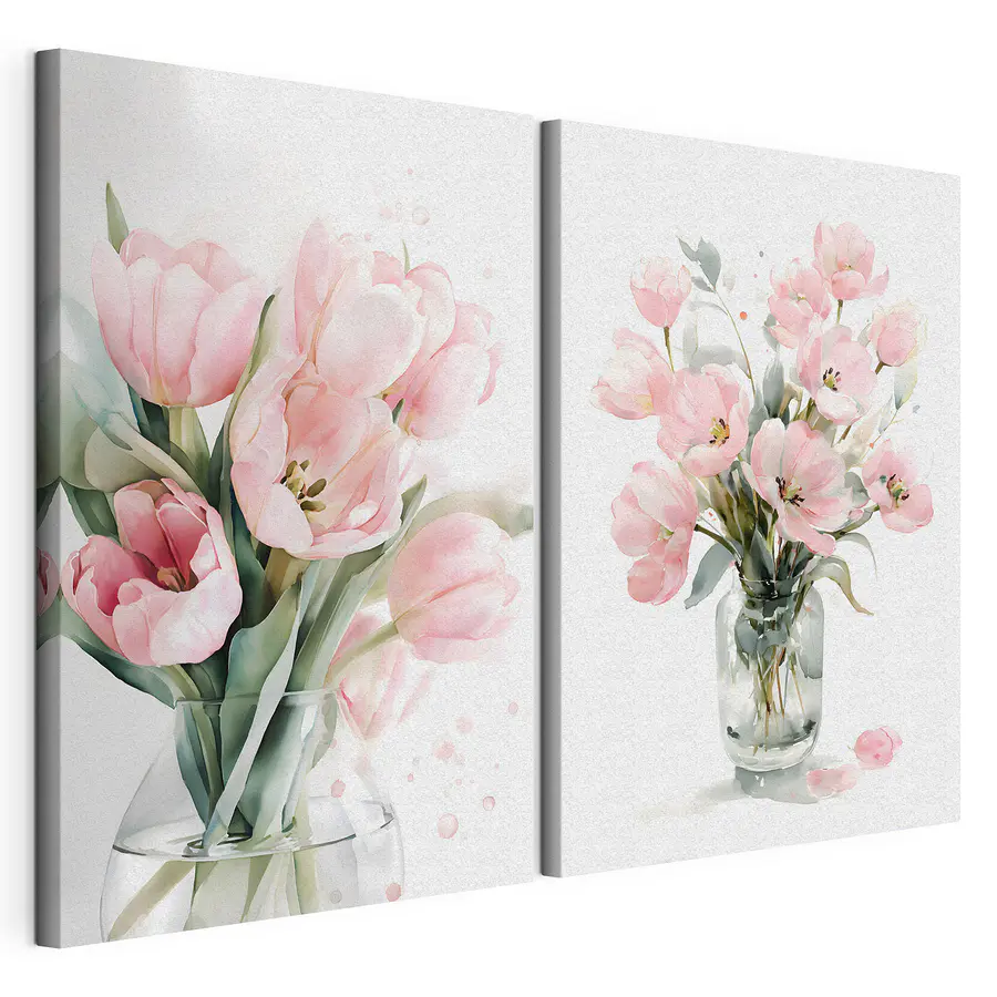 Tableau modulaire Deux fleurs roses dans un vase (UGS : m30531)