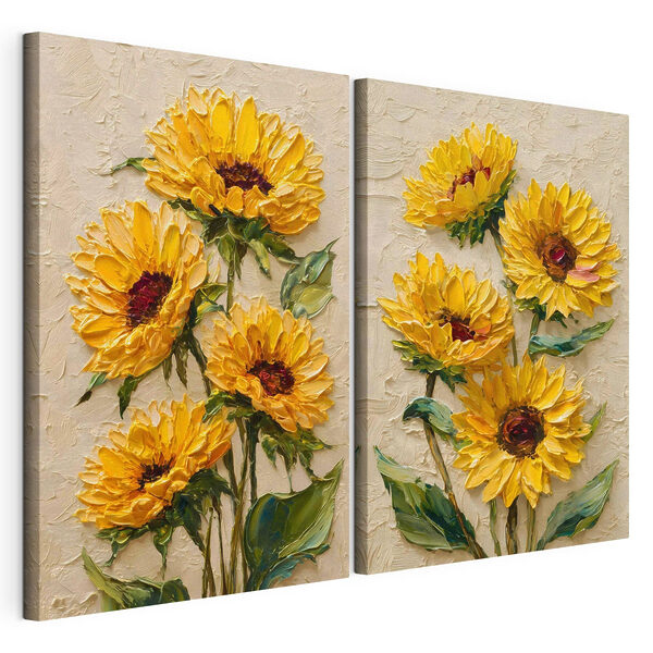 Des tournesols aux couleurs éclatantes, en pleine floraison Impression sur toile modulaire Des tournesols aux couleurs éclatantes, en pleine floraison