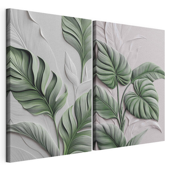 Des feuilles élégantes aux teintes douces et subtiles Impression sur toile modulaire Des feuilles élégantes aux teintes douces et subtiles