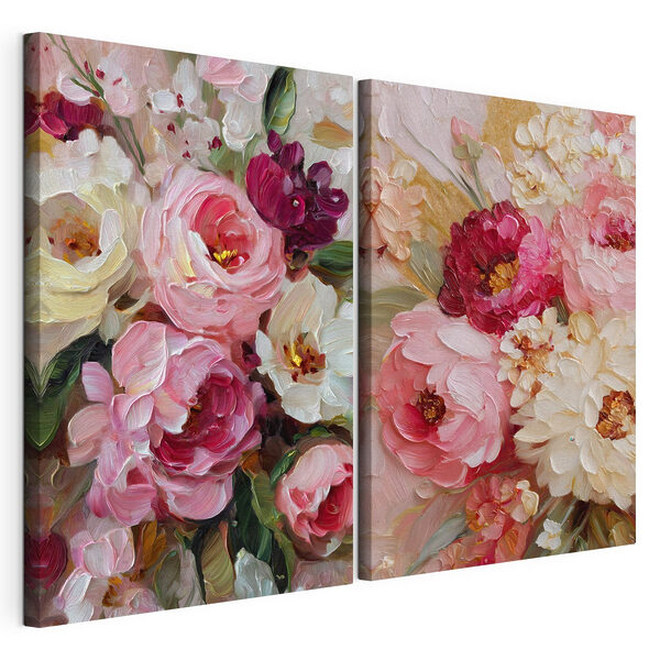 Fleurs aux teintes vives et délicates Impression sur toile modulaire Fleurs aux teintes vives et délicates