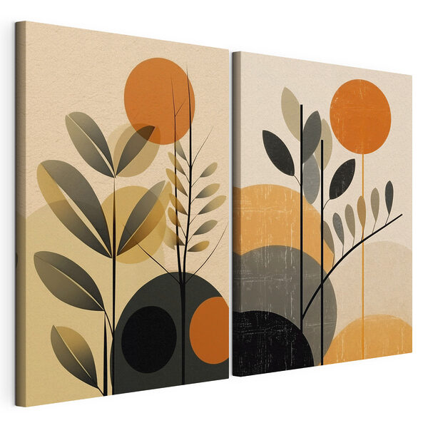 Deux images représentant des plantes et des cercles Impression sur toile modulaire Deux images représentant des plantes et des cercles