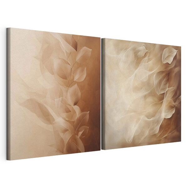 Des feuilles douces et fluides aux teintes chaudes Impression sur toile modulaire Des feuilles douces et fluides aux teintes chaudes