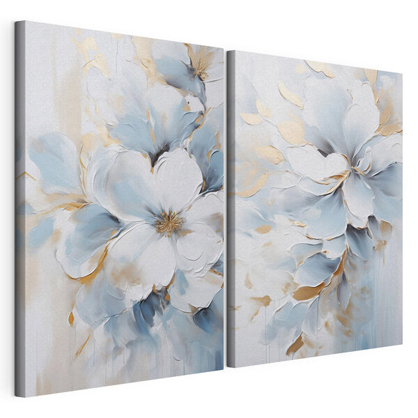 Fleurs délicates aux teintes bleues douces Impression sur toile modulaire Fleurs délicates aux teintes bleues douces