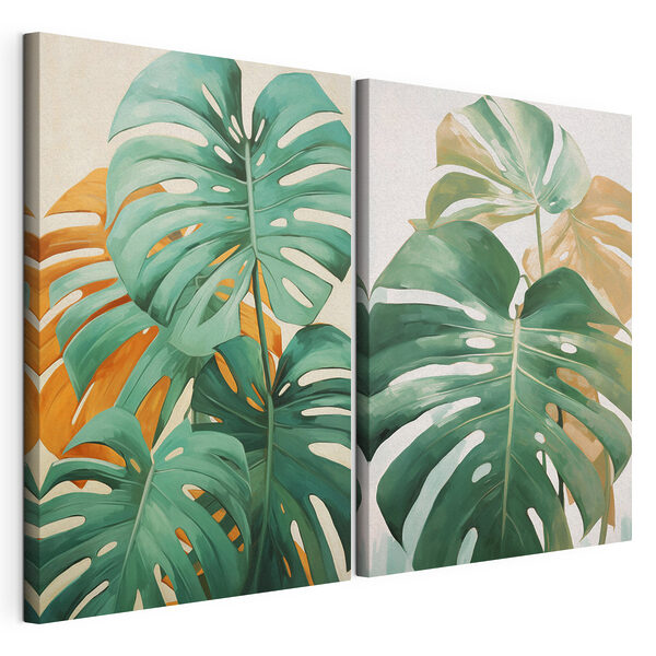 Impression sur toile modulaire Des feuilles tropicales aux couleurs vives, en parfaite harmonie