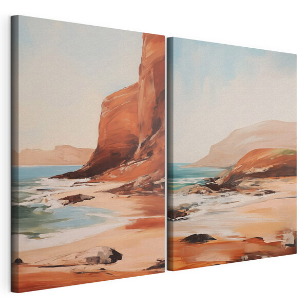 Impression sur toile modulaire Tableau représentant une plage et une falaise rocheuse