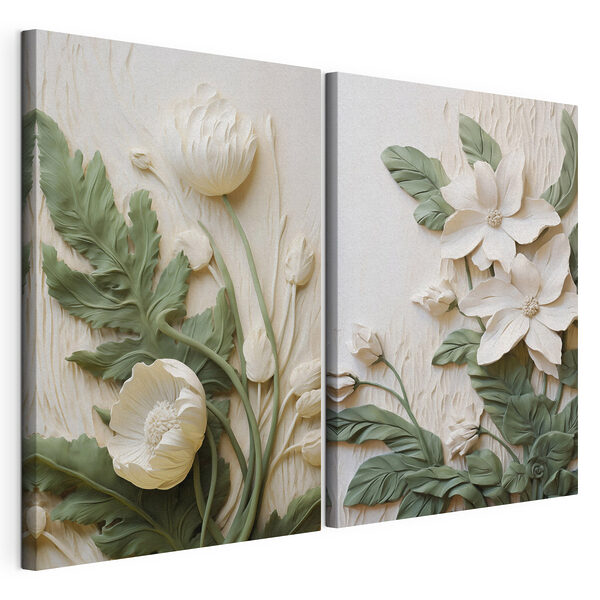 Des fleurs délicates au milieu d'une végétation luxuriante Impression sur toile modulaire Des fleurs délicates au milieu d'une végétation luxuriante
