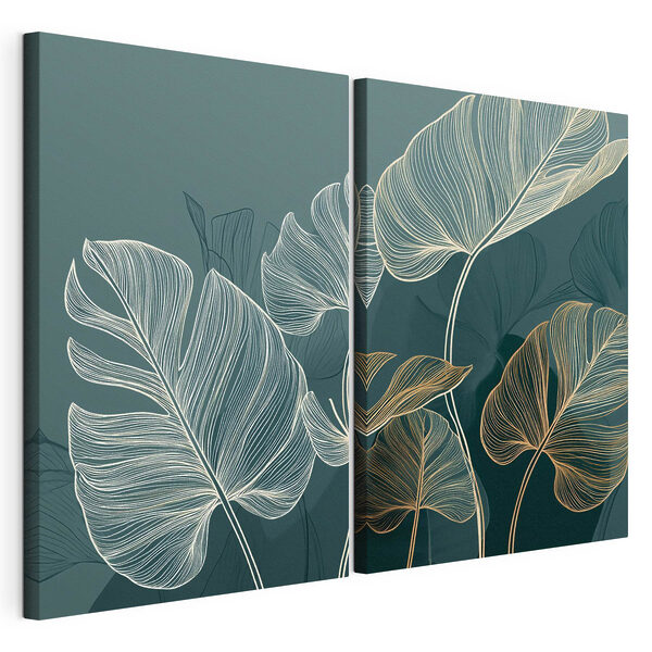 Impression sur toile modulaire Des feuilles fantaisistes aux teintes douces