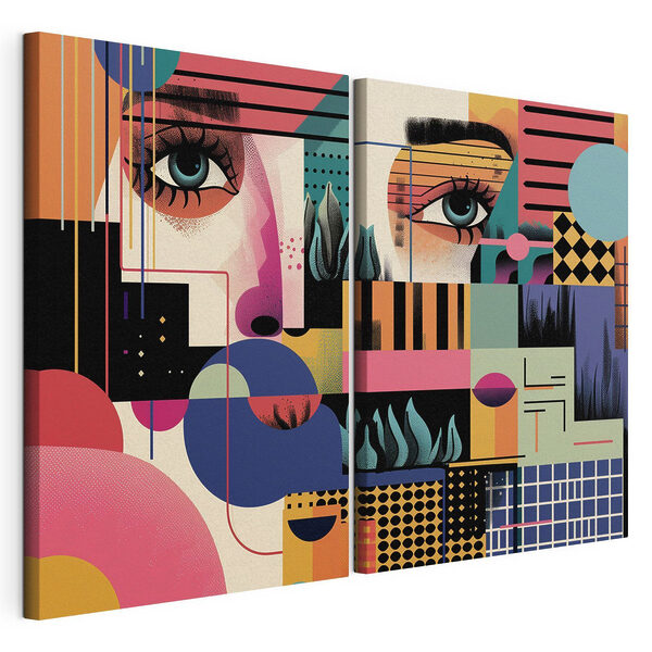 Œuvre colorée représentant le visage d'une femme Impression sur toile modulaire Œuvre colorée représentant le visage d'une femme