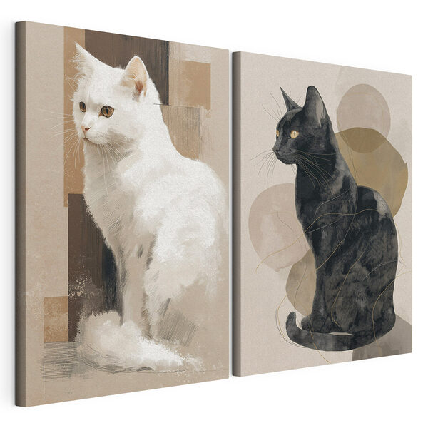 Un chat blanc et un chat noir Impression sur toile modulaire Un chat blanc et un chat noir