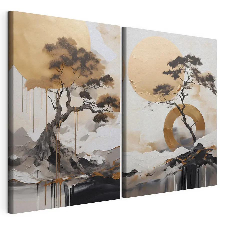 Tableau modulaire Peinture représentant un arbre et un cercle (UGS : m30688)