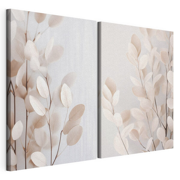 Des feuilles délicates aux teintes douces Impression sur toile modulaire Des feuilles délicates aux teintes douces