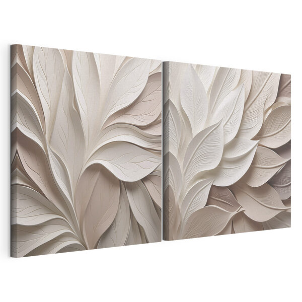 Délicates superpositions de motifs de feuilles Impression sur toile modulaire Délicates superpositions de motifs de feuilles