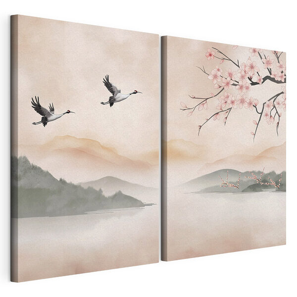 Deux oiseaux volant au-dessus de l'eau Impression sur toile modulaire Deux oiseaux volant au-dessus de l'eau