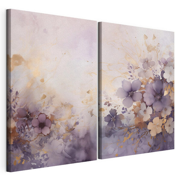 Impression sur toile modulaire Peinture représentant des fleurs sur fond blanc