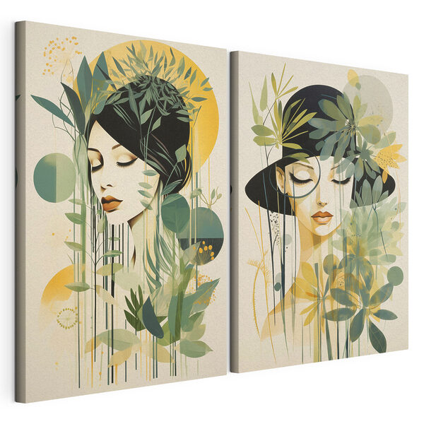 Impression sur toile modulaire Impression sur toile modulaire Deux photos d'une femme avec des feuilles (UGS : m30854)