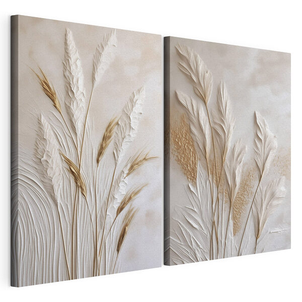 Collage de plantes blanches et brunes Impression sur toile modulaire Collage de plantes blanches et brunes