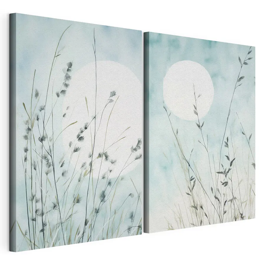 Tableau modulaire Peinture représentant de l'herbe et le soleil (UGS : m30837)