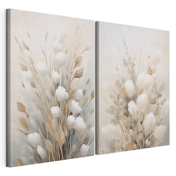 Peinture représentant des fleurs et des feuilles Impression sur toile modulaire Peinture représentant des fleurs et des feuilles