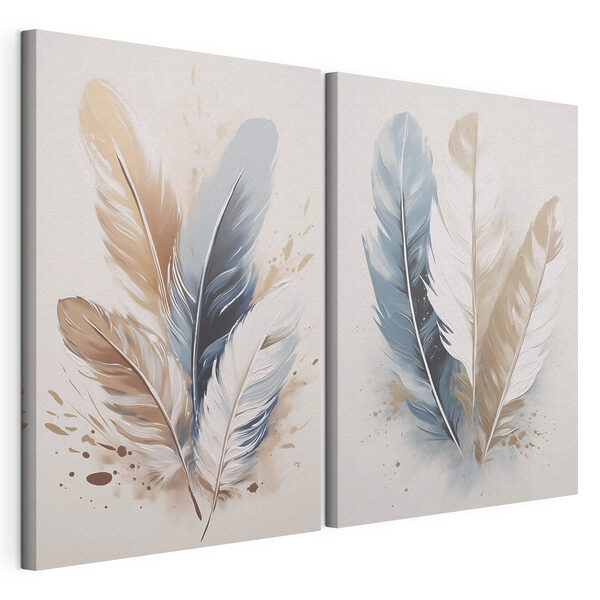Une œuvre d'art élégante représentant des plumes, dans des teintes douces Impression sur toile modulaire Une œuvre d'art élégante représentant des plumes, dans des teintes douces