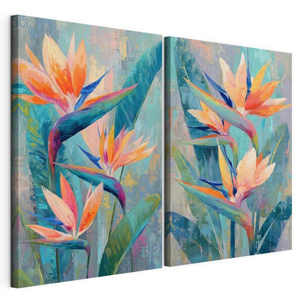 Peinture représentant des fleurs et des feuilles Impression sur toile modulaire Peinture représentant des fleurs et des feuilles