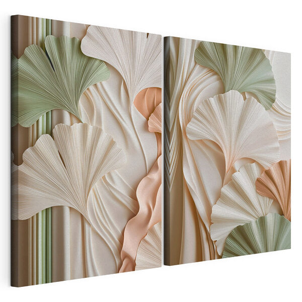 Motifs de feuilles délicats aux teintes douces Impression sur toile modulaire Motifs de feuilles délicats aux teintes douces