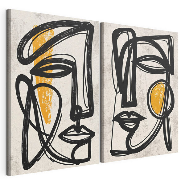 Impression sur toile modulaire Impression sur toile modulaire Deux visages dessinés en noir et jaune (UGS : m30713)