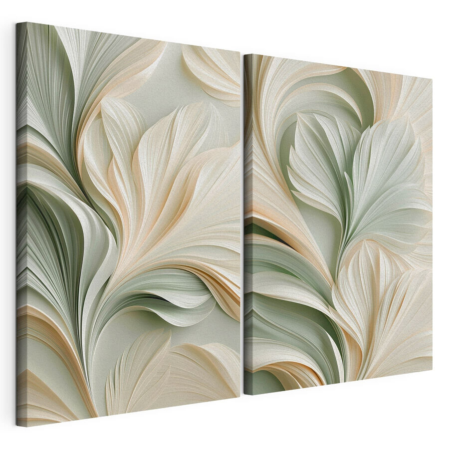 Tableau modulaire Collage représentant un motif floral blanc et vert (UGS : m30709)