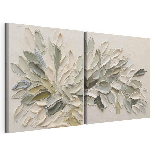 Des teintes douces se fondent dans un motif feuillu Impression sur toile modulaire Des teintes douces se fondent dans un motif feuillu