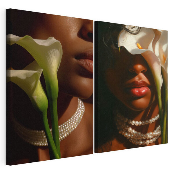 Femme avec des fleurs et des colliers Impression sur toile modulaire Femme avec des fleurs et des colliers