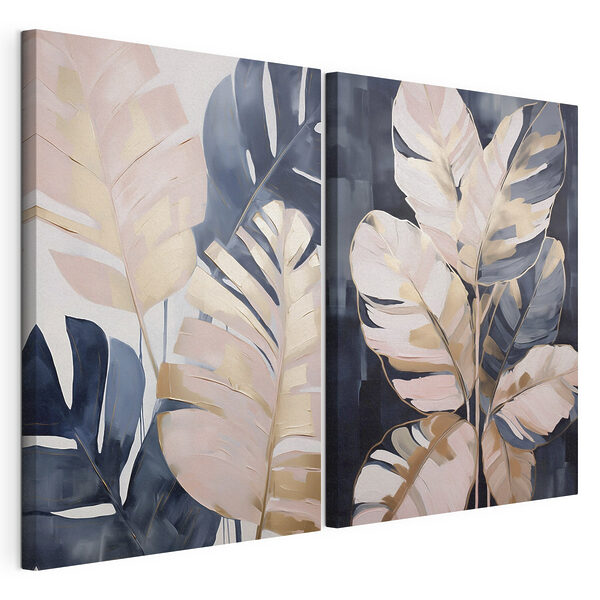 Des feuilles élégantes aux couleurs douces Impression sur toile modulaire Des feuilles élégantes aux couleurs douces