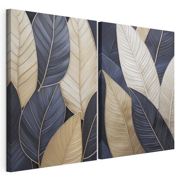 Des feuilles élégantes aux couleurs contrastées Impression sur toile modulaire Des feuilles élégantes aux couleurs contrastées