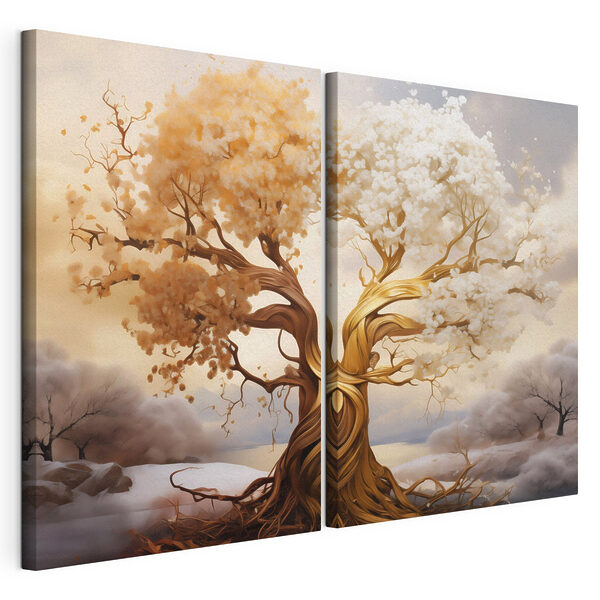 Impression sur toile modulaire Arbre aux feuilles blanches et jaunes