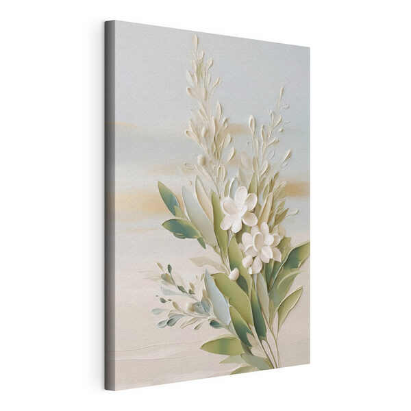 Des fleurs et des feuilles blanches sur un fond blanc Tableaux Des fleurs et des feuilles blanches sur un fond blanc