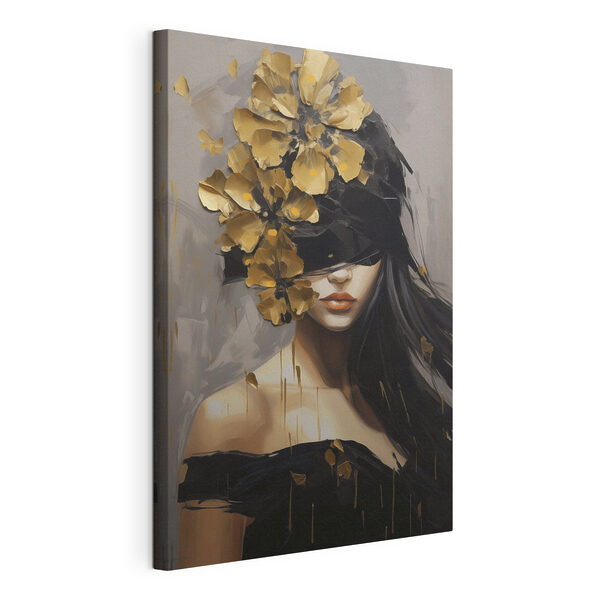 Tableau représentant une femme aux yeux bandés, avec des fleurs sur la tête Tableaux Tableau représentant une femme aux yeux bandés, avec des fleurs sur la tête