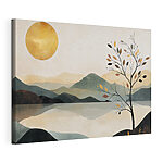 Tableaux Un arbre, un lac, des montagnes et le soleil