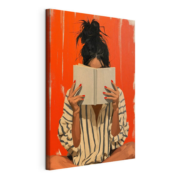 Femme tenant un livre devant son visage Tableaux Femme tenant un livre devant son visage