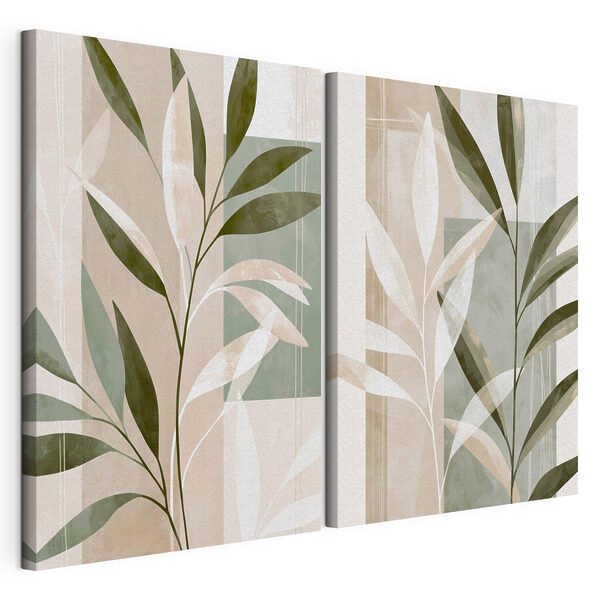 Impression sur toile modulaire - Des feuilles sereines aux teintes douces