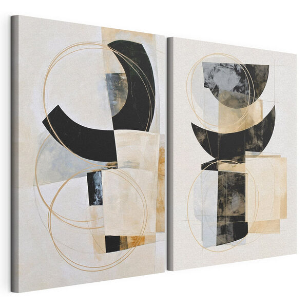 Peinture représentant deux cercles et deux cercles Impression sur toile modulaire Peinture représentant deux cercles et deux cercles