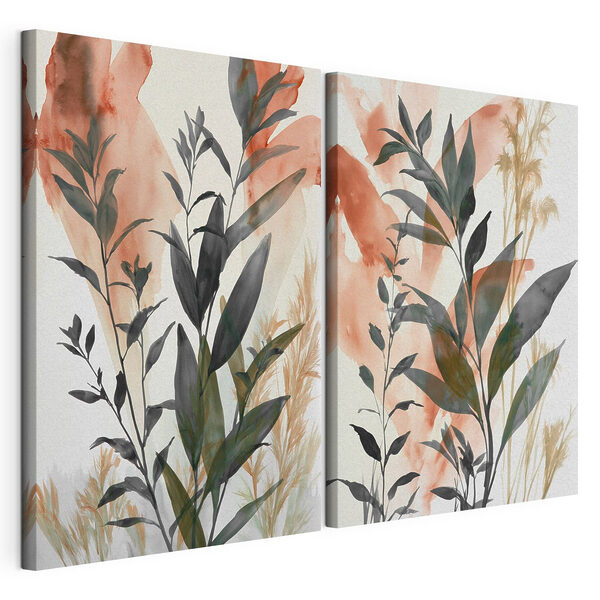 Impression sur toile modulaire Peinture représentant des plantes à feuilles