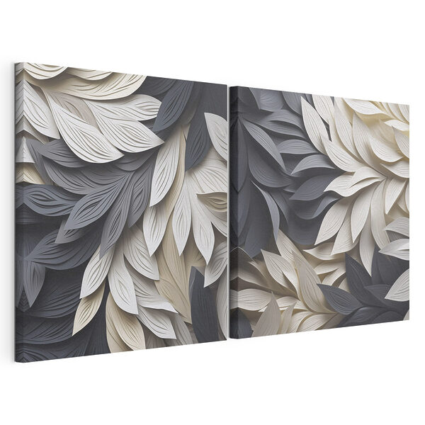 Impression sur toile modulaire Feuilles noires et blanches
