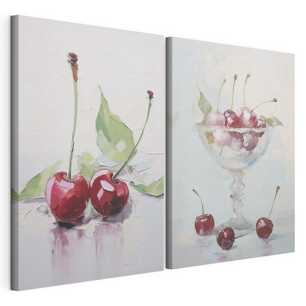 Tableau représentant des cerises dans un verre Impression sur toile modulaire Tableau représentant des cerises dans un verre