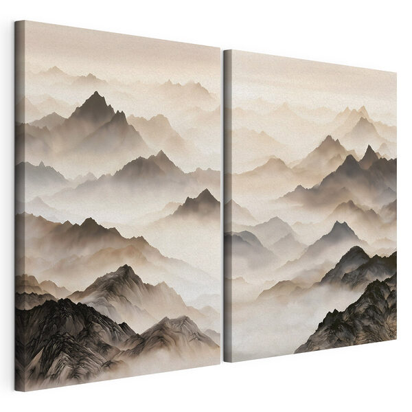 Impression sur toile modulaire Collage représentant des montagnes dans le brouillard