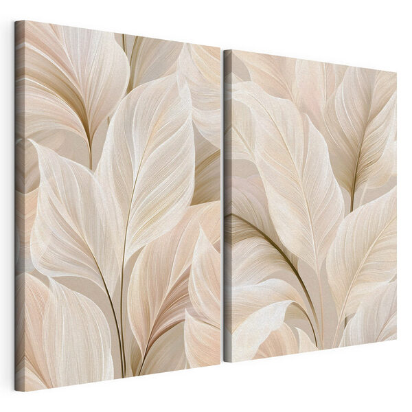 Impression sur toile modulaire Des feuilles délicates aux tons pastels doux