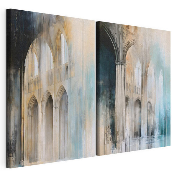 Impression sur toile modulaire Peinture représentant un bâtiment avec des arcades