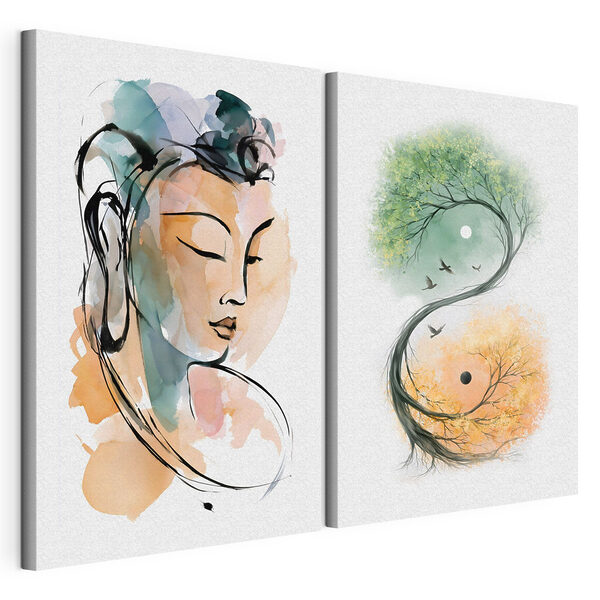 Impression sur toile modulaire Dessin représentant une femme et un arbre