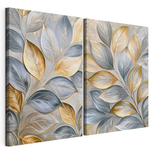 Impression sur toile modulaire - Des feuilles élégantes aux teintes douces